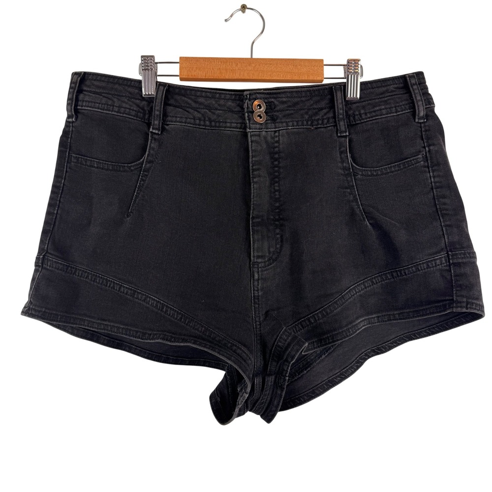 Pilcro Denim Shorts Women 32 Black High Rise‎ Double Button Curved Seam Cheeky